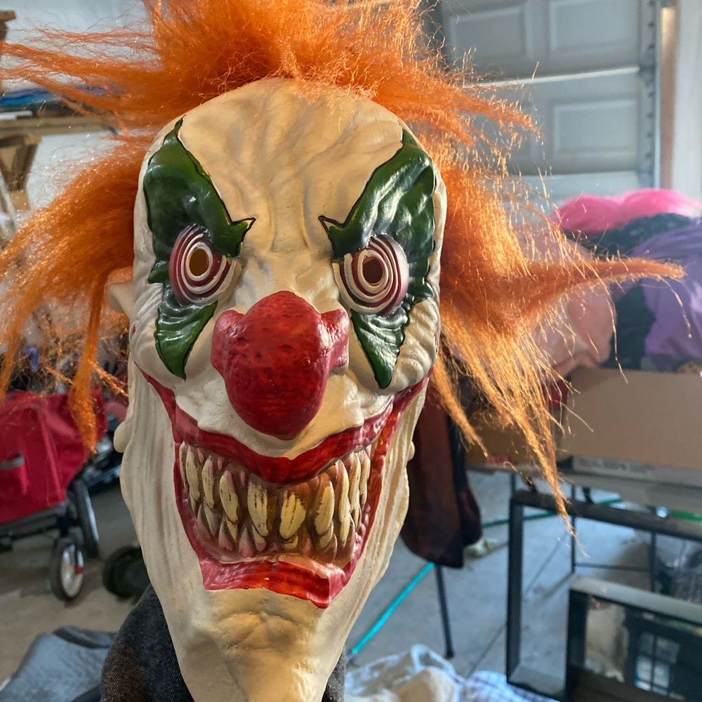 Scary Orange Hair Clown Mask Kids Costume